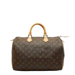 LOUIS VUITTON Brown Monogram Leather Speedy 35 Boston Bag